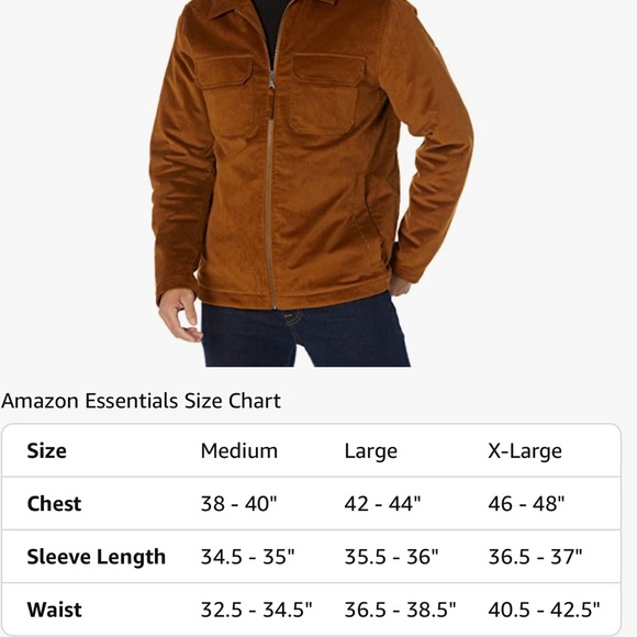 Amazon Essentials Brown Stretch Corduroy Pockets Jacket Unisex Men’s Size L NWT - Picture 8 of 11